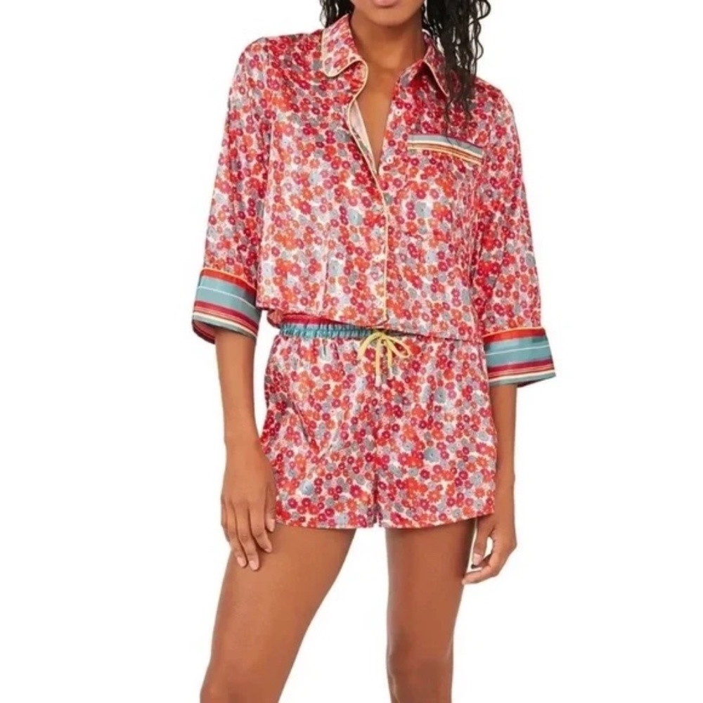 Free People Floral Pajama Set - Red and Blue